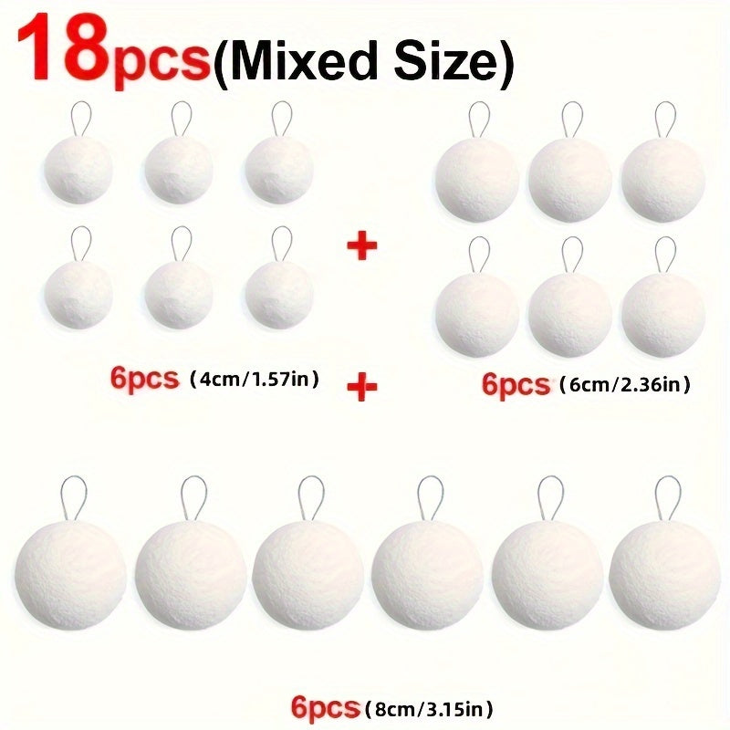 18pcs, White Foam Christmas Balls Ornaments For Xmas Tree Hanging Pendant Ball Holiday New Year Wedding Party Home Decoration Supplies