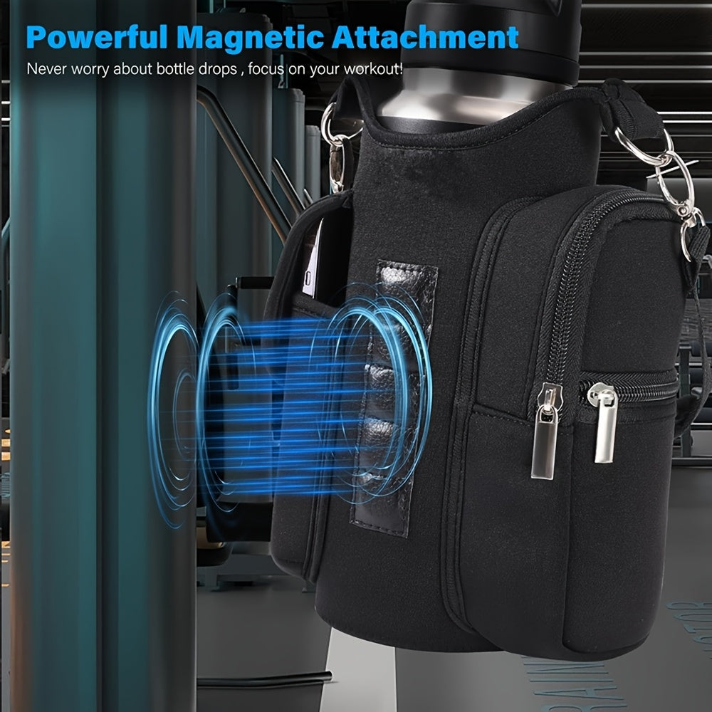 [Fitness Carrying Bag with Shoulder Strap] Fitness Magnetic Bag Water Bottle Holder Fitness Bottle Carrying Bag, with Mobile Phone Pocket and Handle Shoulder Strap Fitness Accessories Storage, Suitable for Men and Women, 5 Bu