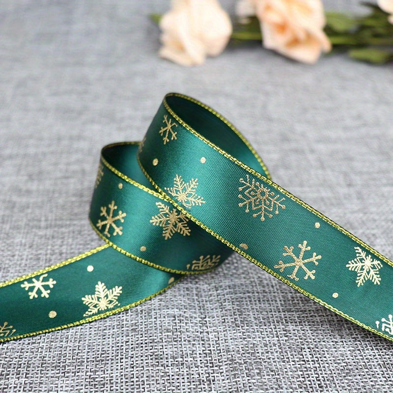 1pc 5 Yards 25mm Bronzing Christmas Ribbon Printed Polyester Ribbon For Christmas Decoration Gift Wrapping DIY Sewing Fabric