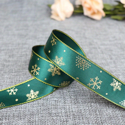 1pc 5 Yards 25mm Bronzing Christmas Ribbon Printed Polyester Ribbon For Christmas Decoration Gift Wrapping DIY Sewing Fabric