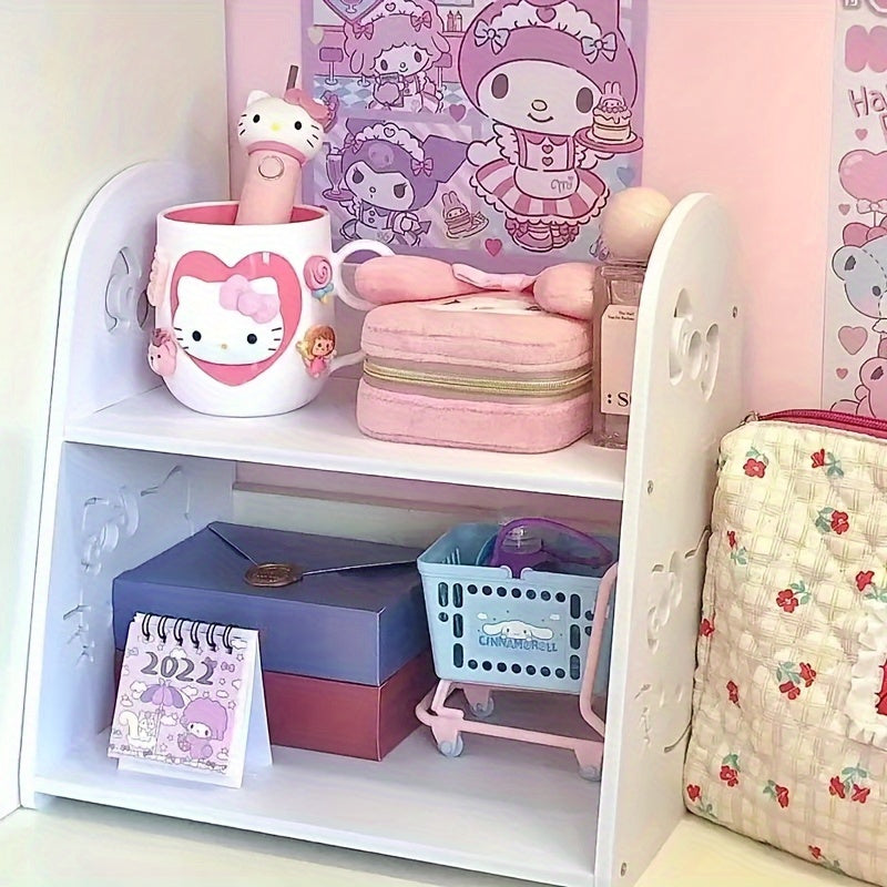 [Wooden Hello Kitty Display Stand Organizer] Sanrio Hello Kitty Wooden Desk Organizer Shelf, Multipurpose Rectangular Display Stand for Dorm, Office, and Home Storage
