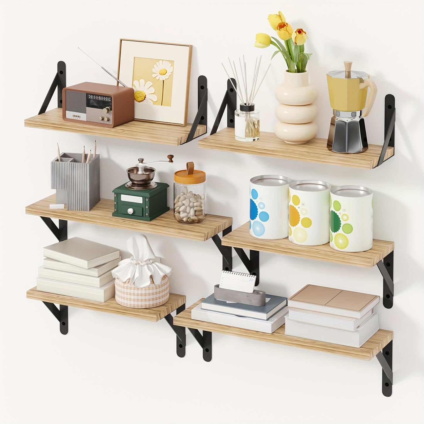 [4pcs Floating Shelves] 4pcs Floating Shelves, Wall Mounted Shelves | For Room Decor, Bathroom Storage, Bedroom, Living Room, And Plants, Home Storage Decoration Utility Shelf