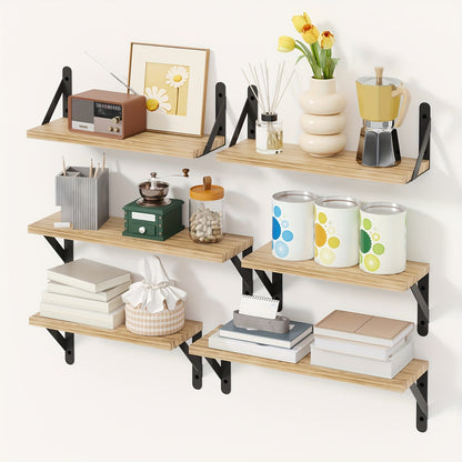 [4pcs Floating Shelves] 4pcs Floating Shelves, Wall Mounted Shelves | For Room Decor, Bathroom Storage, Bedroom, Living Room, And Plants, Home Storage Decoration Utility Shelf