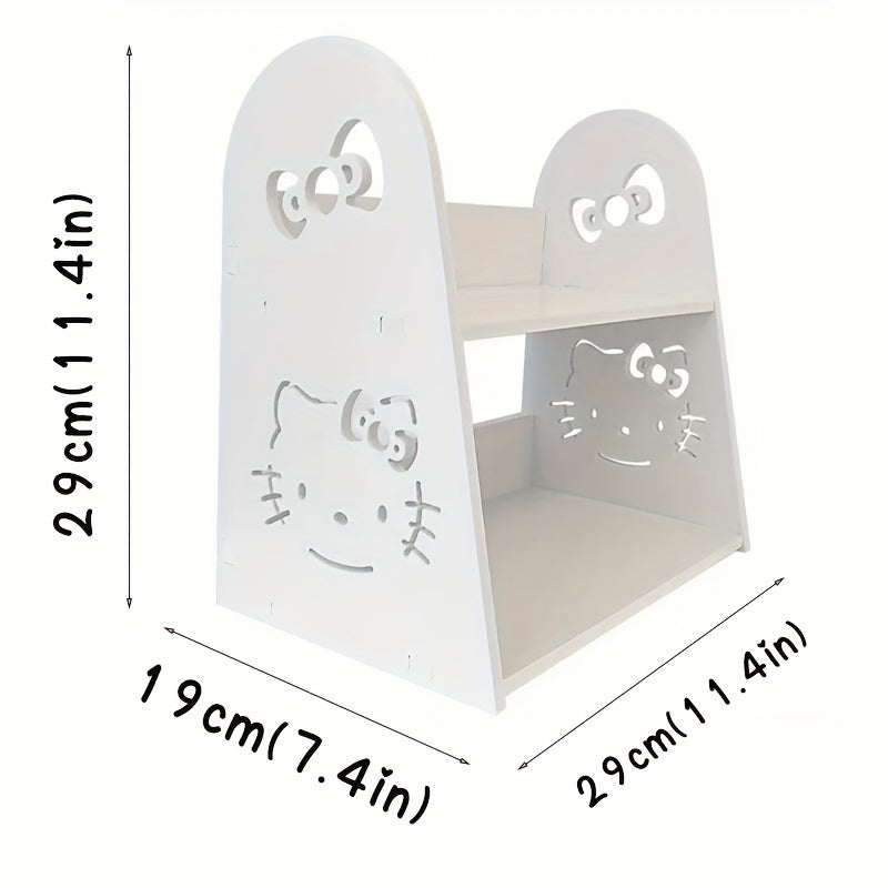 [Wooden Hello Kitty Display Stand Organizer] Sanrio Hello Kitty Wooden Desk Organizer Shelf, Multipurpose Rectangular Display Stand for Dorm, Office, and Home Storage