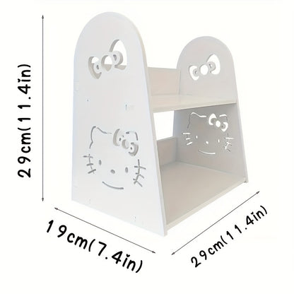 [Wooden Hello Kitty Display Stand Organizer] Sanrio Hello Kitty Wooden Desk Organizer Shelf, Multipurpose Rectangular Display Stand for Dorm, Office, and Home Storage