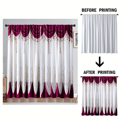 [Contemporary Curtains] 2pcs, 2D FLAT PRINTING Curtains, Contemporary Curtains red Durable 100% Polyester Fabric (without rod, No movement, no battery) Art Deco Festive for Living Room, Bedroom, Kitchen, Bathroom Decor, 2D Fl
