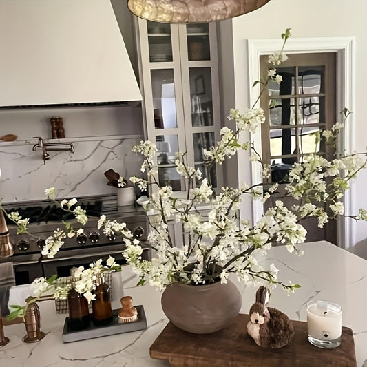 [39inch Cream Artificial Blossom] 1/5/10pcs, 39inch Cream Artificial Blossom Branch With Buds, Faux Spring Plant Stem, Centerpieces Floral Wedding Home Decoration Gifts, Room Decoration, Aesthetic Room Decor, Garden Decor, Ho