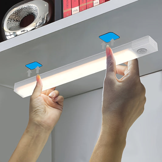 Smart Switch LED Light Human Motion Sensor Long Strip Wireless Magnetic Self-Adhesive Wardrobe Light with Charging Cabinet Light Bar for Countertop Closet Lighting, Rechargeable Kitchen Night Light Battery Powered Lamp for Wa