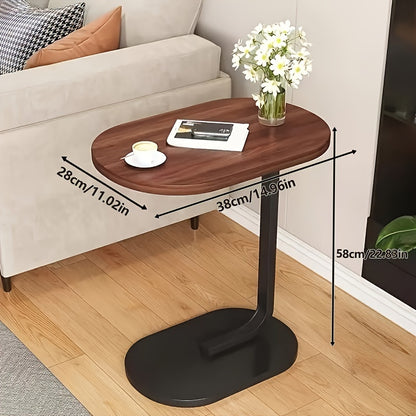 [Adjustable Height Wooden Side Table] Chic C-Shaped Wooden Side Table with Adjustable Height - Modern Art Deco Design, Sturdy Metal Legs for Living Room & Outdoor Use