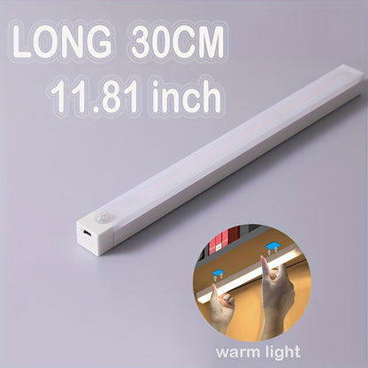 Smart Switch LED Light Human Motion Sensor Long Strip Wireless Magnetic Self-Adhesive Wardrobe Light with Charging Cabinet Light Bar for Countertop Closet Lighting, Rechargeable Kitchen Night Light Battery Powered Lamp for Wa