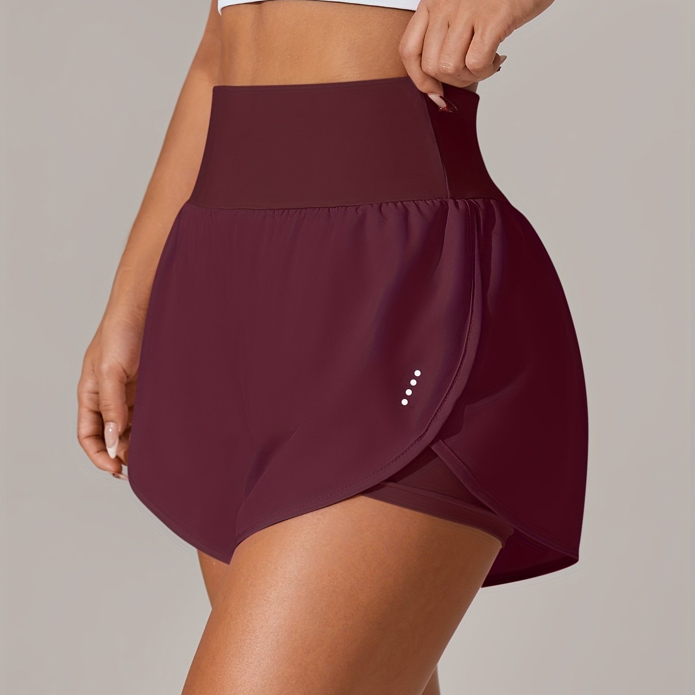 [Yoga Activewear] Women's Light Blue Yoga Shorts - Casual & Loose-Fit, High-Waisted with Ruffle Detail, Stretchy Polyester-Elastane Blend, Machine Washable, Perfect for Spring/Summer/Fall