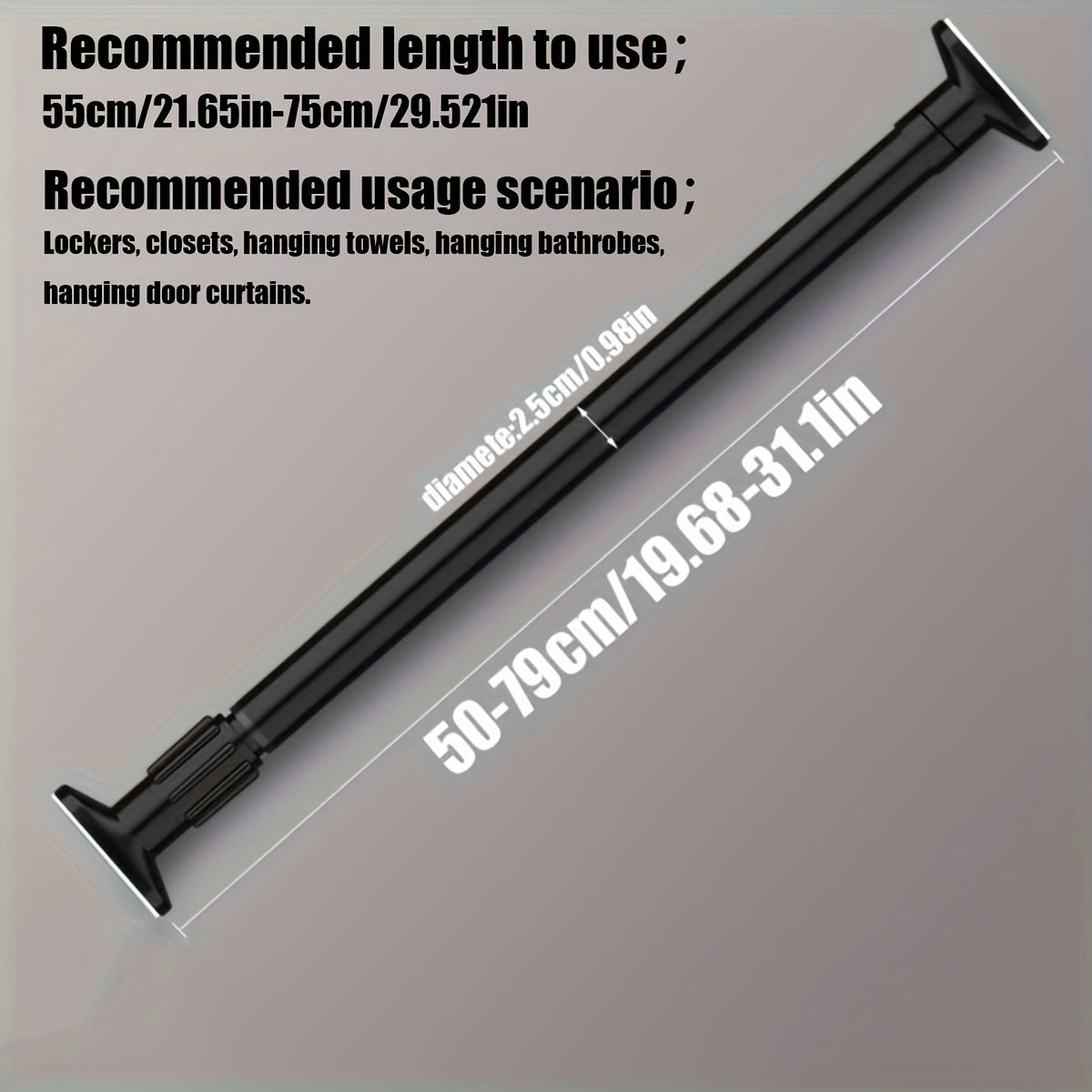 1pc Adjustable Tension Curtain Rod - Multipurpose Heavy-Duty No-Drill Extendable Rod for Shower, Closet, Window, Towel Rack - Metal & Plastic Home Accessory