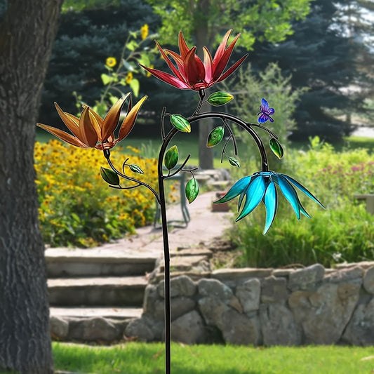 [Windmill Decor] Colorful Wind-Powered Lucky Flower Windmill | Sturdy Metal Outdoor Decoration for Yard, Patio, Mother's Day Gift - No Electricity Needed, Modern Floral Statue, Art Deco Style