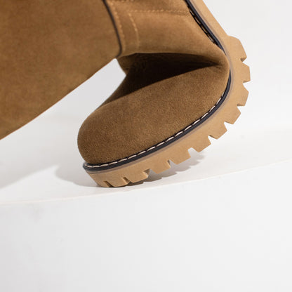 [Faux Fur Lined Boots] Warm Faux Fur Lined Women's Boots - Slip On Block Heeled Ankle Boots - Women's Footwear