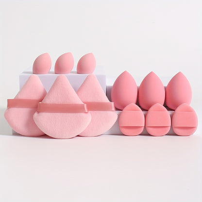 12-Piece All-Purpose Makeup Sponge Puff Set, Includes 3 Powder Puffs, 3 Mini Air Cushion Puffs, 3 Beauty Blenders & 3 Mini Beauty Blenders, Ideal For All Skin Types