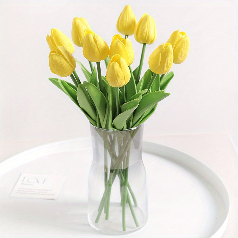 10pcs, Artificial Tulip, Artificial Flower Faux Flower Realistic Simulation Flower Blooming DIY Craft Bridal Bouquet Home Table Living Room Decoration, Indoor Outdoor Decoration