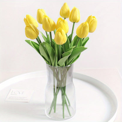 10pcs, Artificial Tulip, Artificial Flower Faux Flower Realistic Simulation Flower Blooming DIY Craft Bridal Bouquet Home Table Living Room Decoration, Indoor Outdoor Decoration