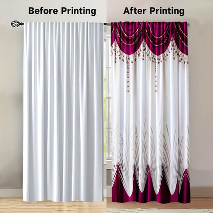 [Contemporary Curtains] 2pcs, 2D FLAT PRINTING Curtains, Contemporary Curtains red Durable 100% Polyester Fabric (without rod, No movement, no battery) Art Deco Festive for Living Room, Bedroom, Kitchen, Bathroom Decor, 2D Fl