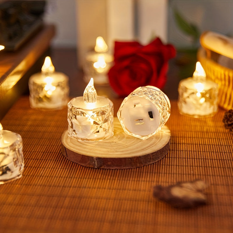 12pcs LED Electronic Candle Lights, Rose Pattern Vertical Refraction Halo Projection, Mini Simulated Flameless Candles For Wedding, Valentine's Day, Halloween, Christmas, Holiday, Home Decoration