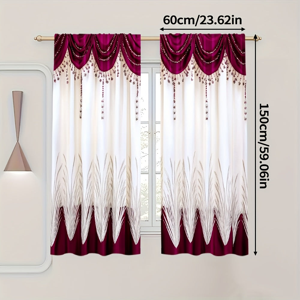 [Contemporary Curtains] 2pcs, 2D FLAT PRINTING Curtains, Contemporary Curtains red Durable 100% Polyester Fabric (without rod, No movement, no battery) Art Deco Festive for Living Room, Bedroom, Kitchen, Bathroom Decor, 2D Fl