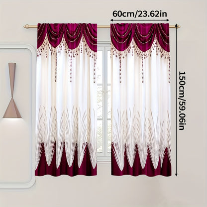 [Contemporary Curtains] 2pcs, 2D FLAT PRINTING Curtains, Contemporary Curtains red Durable 100% Polyester Fabric (without rod, No movement, no battery) Art Deco Festive for Living Room, Bedroom, Kitchen, Bathroom Decor, 2D Fl