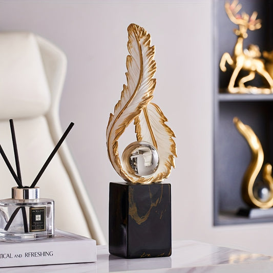 1 pc of Resin Light Luxury Feather Statue, High-end Decoration for Living Room, Foyer, TV Cabinet Decoration, Simple Modern Creative Home Decoration, Desk and Shelf Rack Decor