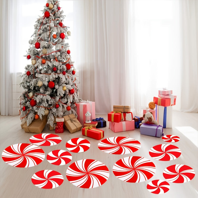 12pcs Red Candy Stickers, Christmas Decoration, Red Candy Wall Floor Stickers, Christmas Decoration Window Stickers, Christmas Party Decoration, Home Decoration Stickers, Christmas Party Supply