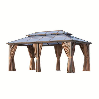 12'x20' Hard Top Gazebo with Curtains & Netting - Durable Aluminum Frame, Dual-Layer Polycarbonate Canopy, Ideal for Patio, Lawn & Garden Decor, Garden Gazebo|Elegant Home Decor|Durable Construction, Gazebo Deco