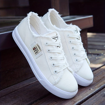 [Casual Canvas Shoes] White Women's Casual Round Toe Solid Color Canvas Shoes | Flat Bottom, PVC Sole, Fabric Upper And Insole, Hand Wash, No Dry Clean, Spring, Autumn, All Season 2022