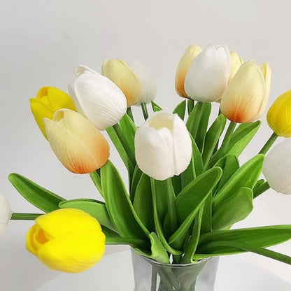 10pcs, Artificial Tulip, Artificial Flower Faux Flower Realistic Simulation Flower Blooming DIY Craft Bridal Bouquet Home Table Living Room Decoration, Indoor Outdoor Decoration