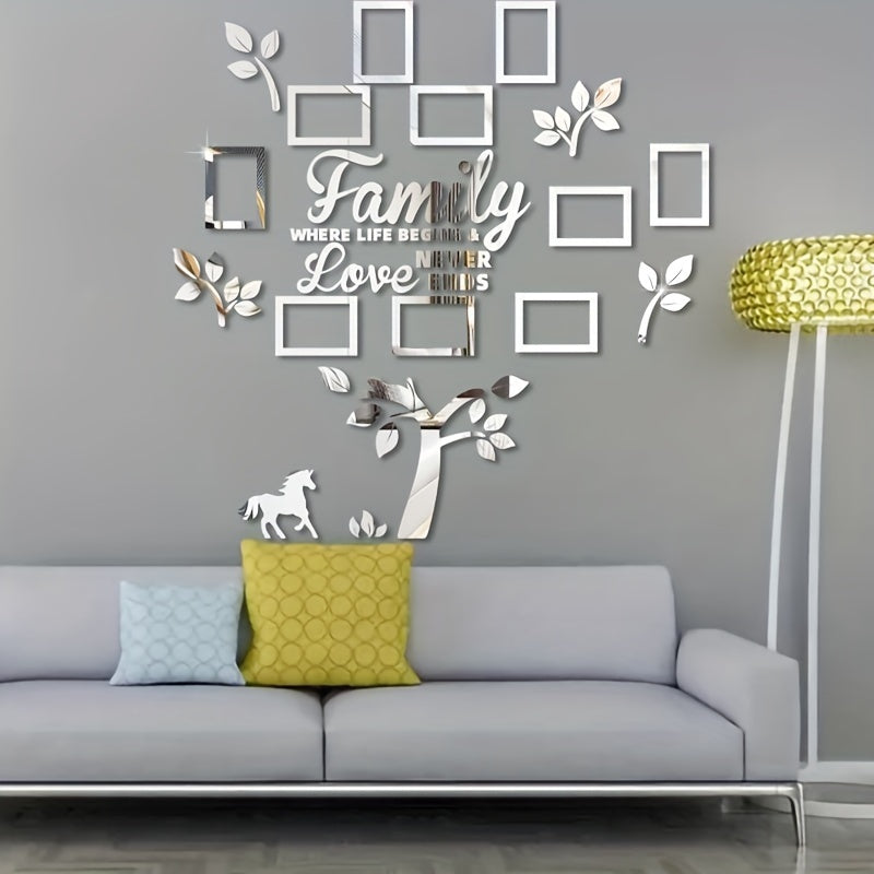 10-piece Photo Frame Combination Puzzle Photo Frame Tree Acrylic Mirror Wall Stickers, Place Your Favorite Photos To Decorate The Blank Wall To Create A Bright And Fashionable Visual Effect To Enhance The Beauty Of The Space!