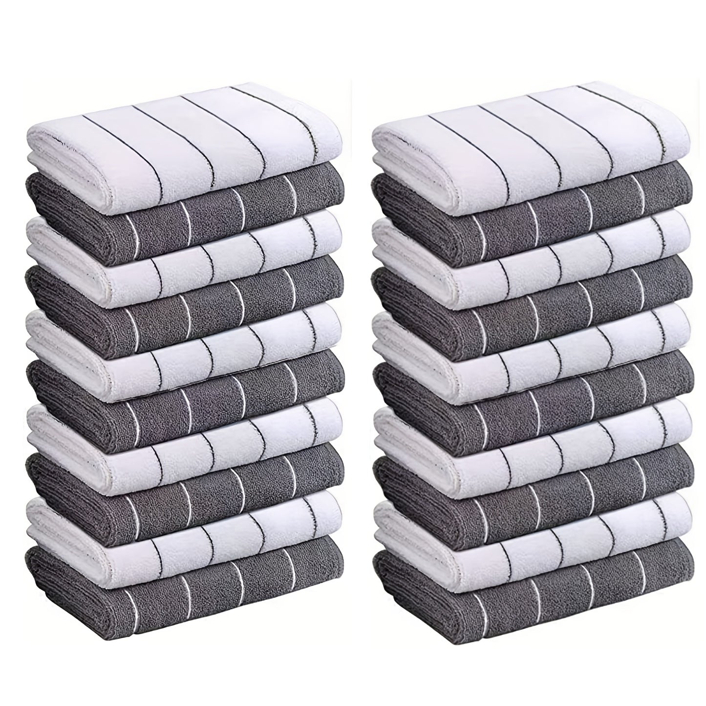 [Super Absorbent Towels] 5pcs HYER KITCHEN Super Absorbent Microfiber Cleaning Towels, Quick-Drying, Striped Gray and White, Multipurpose for Kitchen & Bathroom Use