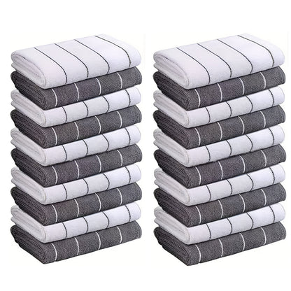 [Super Absorbent Towels] 5pcs HYER KITCHEN Super Absorbent Microfiber Cleaning Towels, Quick-Drying, Striped Gray and White, Multipurpose for Kitchen & Bathroom Use